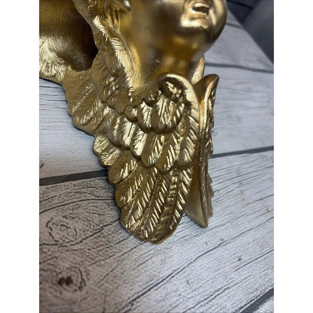 2 Vintage Hard Plaster Cherub Drapery Curtain Rod Wall Sconce Swag Holders